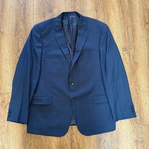 Joseph Abboud Men Navy Blue Glen Plaid Super 100s Wool Blazer 44R USA Union made